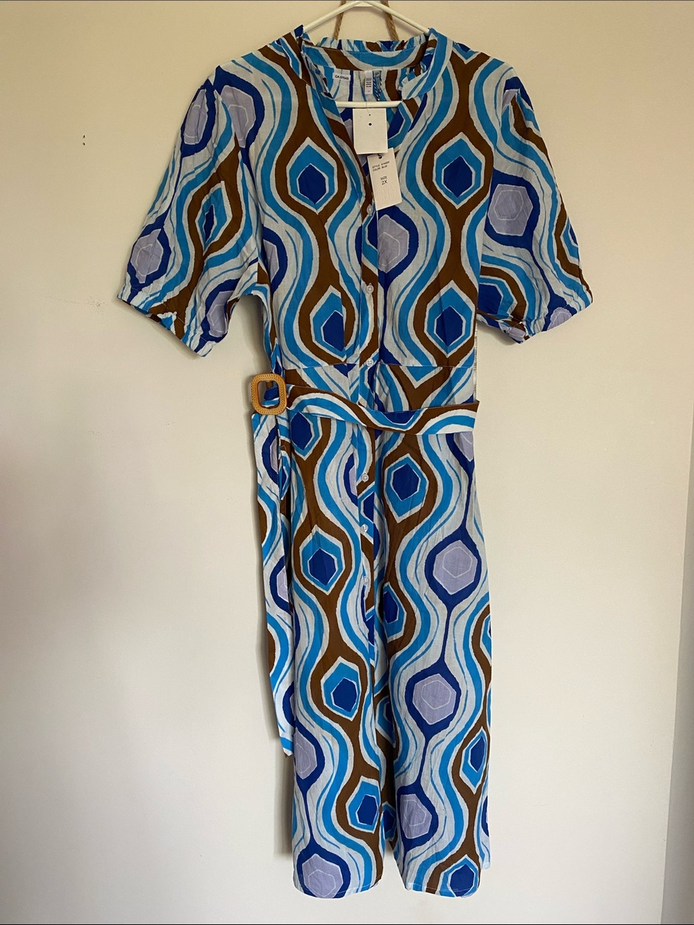 NEW🌈 Kaktus Retro Blue & Brown Geometric Maxi Dress Ladies Clothes